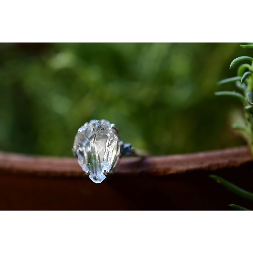 3 Carat Raw Gemstone Engagement Ring Diamond Ring Sapphire Side stones, Sterling